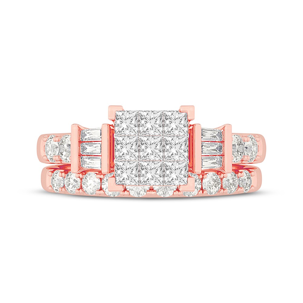 Diamond Bridal Set 1-1/2 ct tw Princess/Baguette/ Round 14K Rose Gold WuZxMzNM Diamond Bridal Set 1-1/2 ct tw Princess/Baguette/ Round 14K Rose Gold WuZxMzNM