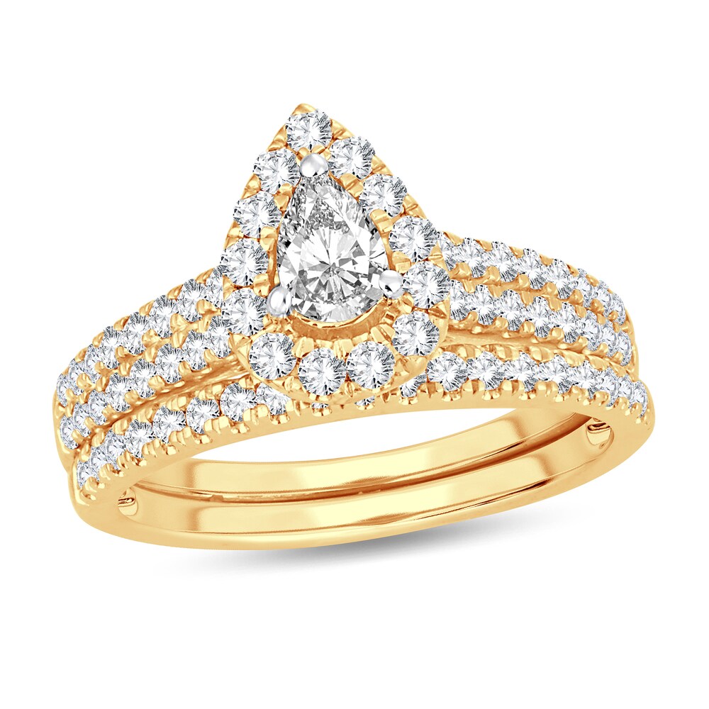 Diamond Bridal Set 1 ct tw Pear-shaped 14K Yellow Gold XZxg9dfB Diamond Bridal Set 1 ct tw Pear-shaped 14K Yellow Gold XZxg9dfB