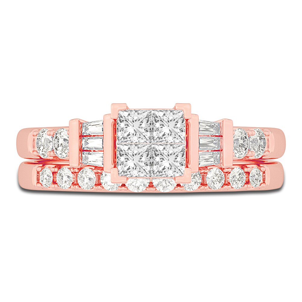 Diamond Bridal Set 1 ct tw Princess/Baguette/ Round 14K Rose Gold XkQDMICe Diamond Bridal Set 1 ct tw Princess/Baguette/ Round 14K Rose Gold XkQDMICe