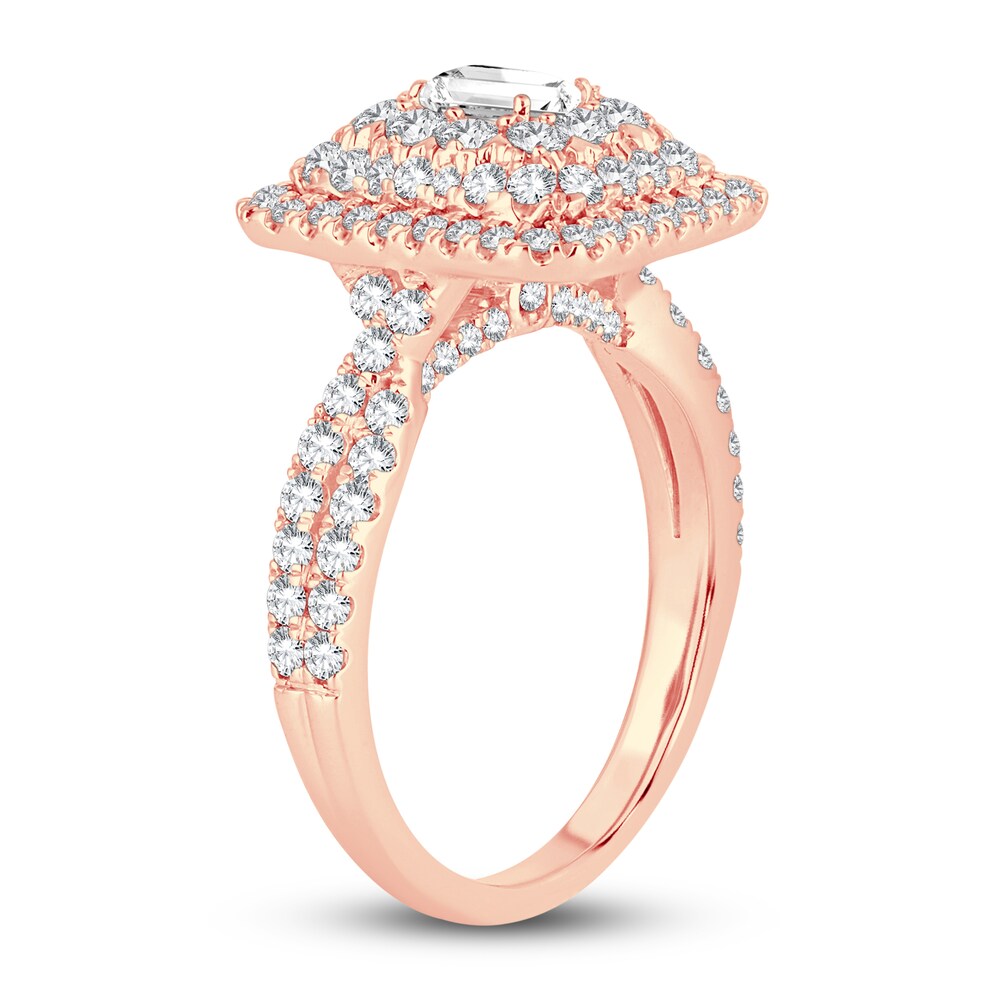 Diamond Triple Halo Engagement Ring 1-1/2 ct tw Emerald/Round 14K Rose Gold XrO51qAi Diamond Triple Halo Engagement Ring 1-1/2 ct tw Emerald/Round 14K Rose Gold XrO51qAi