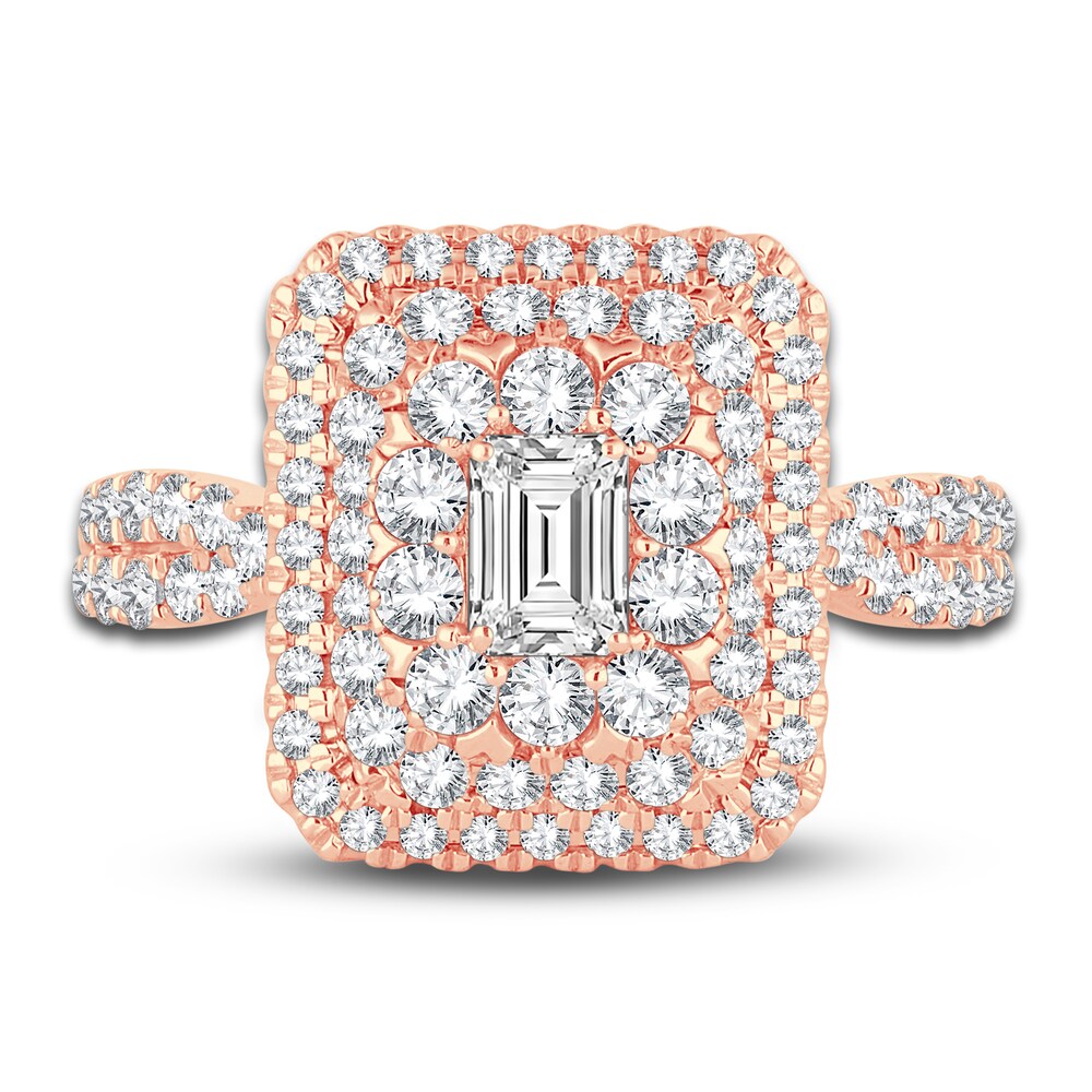 Diamond Triple Halo Engagement Ring 1-1/2 ct tw Emerald/Round 14K Rose Gold XrO51qAi Diamond Triple Halo Engagement Ring 1-1/2 ct tw Emerald/Round 14K Rose Gold XrO51qAi