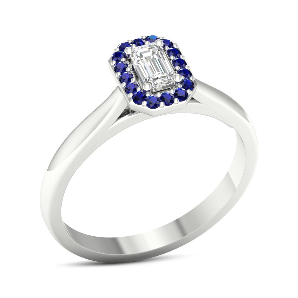 Diamond & Natural Blue Sapphire Engagement Ring 1/4 ct tw Emerald-cut 14K White Gold Y3ZwAWTI Diamond & Natural Blue Sapphire Engagement Ring 1/4 ct tw Emerald-cut 14K White Gold Y3ZwAWTI