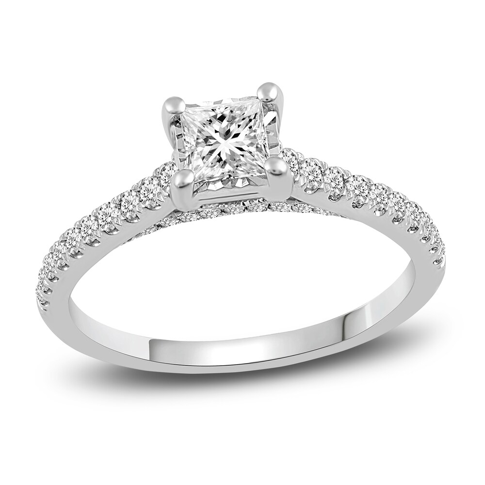 Diamond Engagement Ring 7/8 ct tw Princess/Round 14K White Gold YMzz0J2i Diamond Engagement Ring 7/8 ct tw Princess/Round 14K White Gold YMzz0J2i