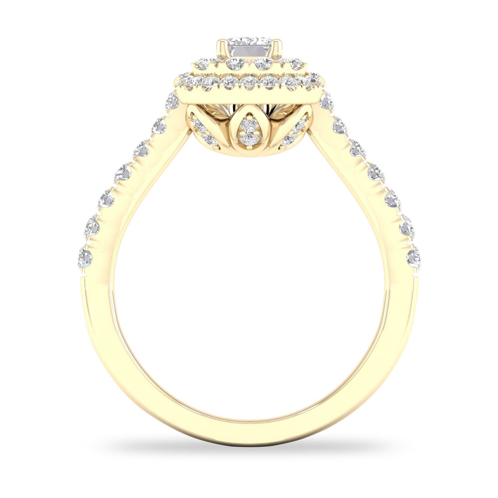 Diamond Ring 1 ct tw Emerald/Round-cut 14K Yellow Gold YODEgspg