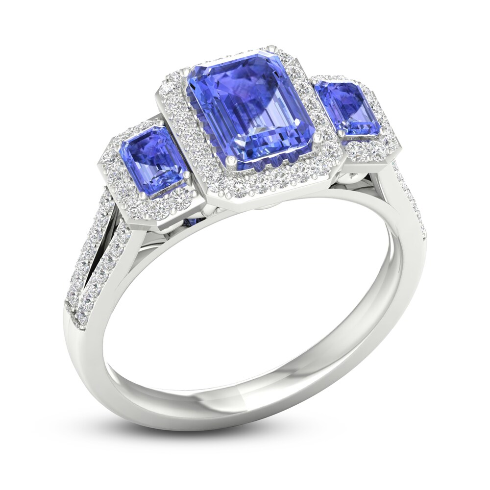 Natural Tanzanite 3-Stone Engagement Ring 1/4 ct tw Round/Emerald 14K White Gold YVXuWxyi Natural Tanzanite 3-Stone Engagement Ring 1/4 ct tw Round/Emerald 14K White Gold YVXuWxyi
