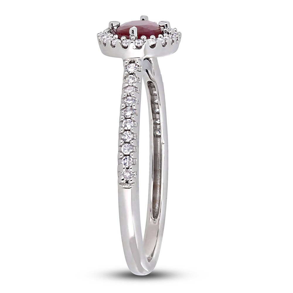 Natural Ruby Halo Engagement Ring 1/5 ct tw Diamonds 14K White Gold ZDlUMUAL Natural Ruby Halo Engagement Ring 1/5 ct tw Diamonds 14K White Gold ZDlUMUAL