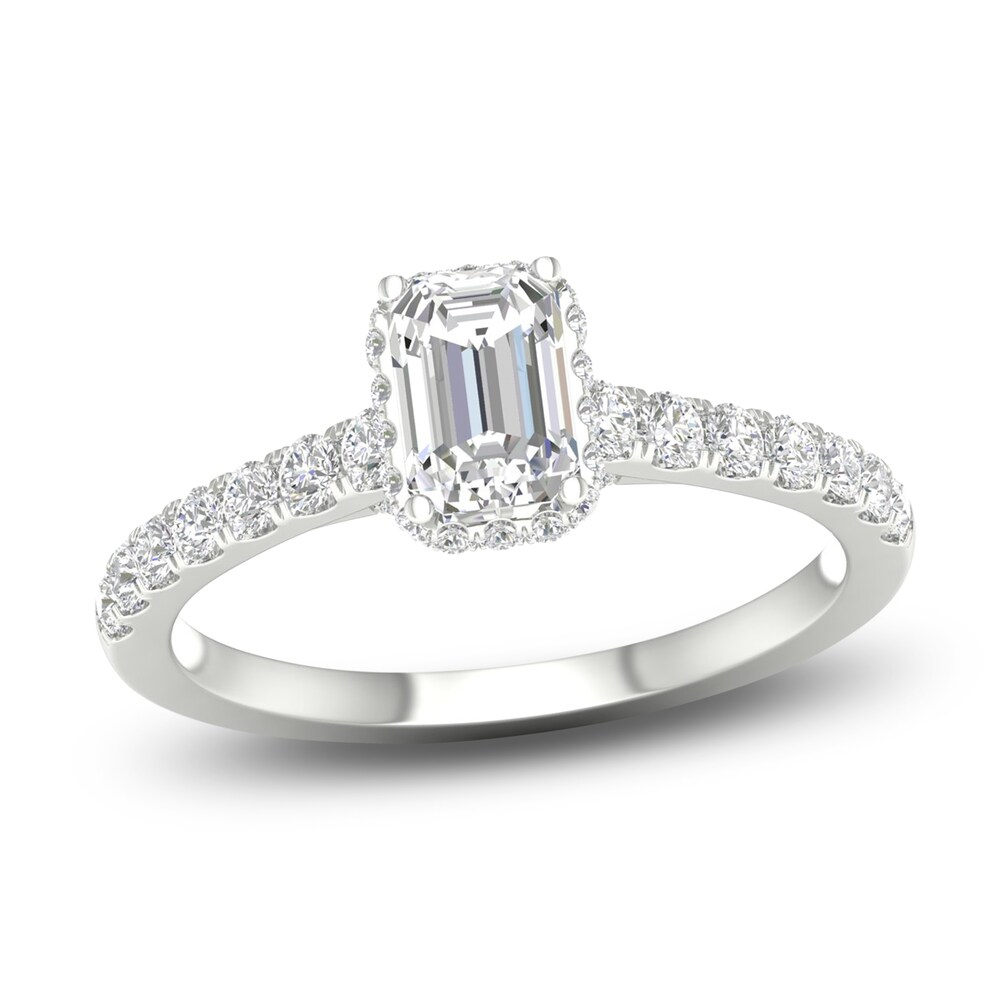 Diamond Engagement Ring 1-1/2 ct tw Emerald/Round 14K White Gold ZTMT9tA4