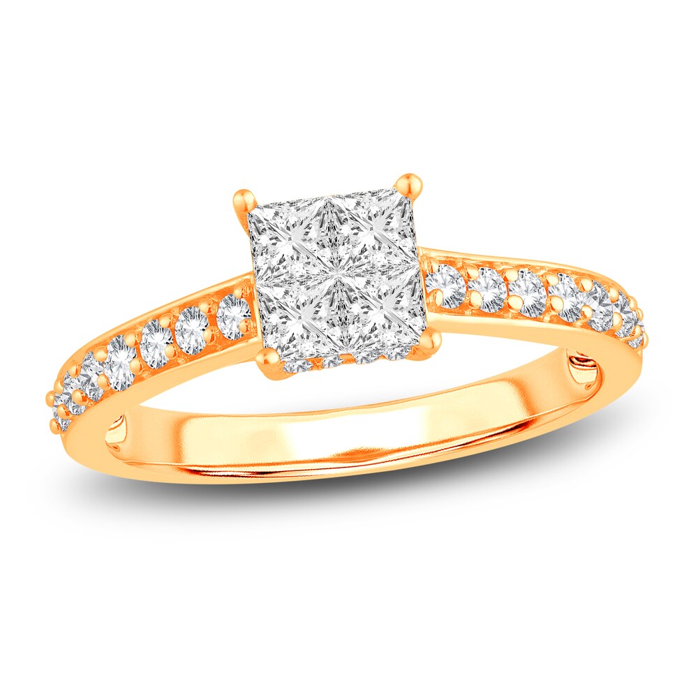 Diamond Engagement Ring 7/8 ct tw Princess/Round 14K Yellow Gold ZV6hDRr8 Diamond Engagement Ring 7/8 ct tw Princess/Round 14K Yellow Gold ZV6hDRr8