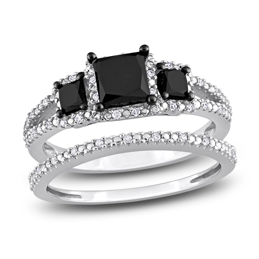 Black & White Diamond Bridal Set 1-5/8 ct tw Princess/Round 14K White Gold aYQ0YKJX