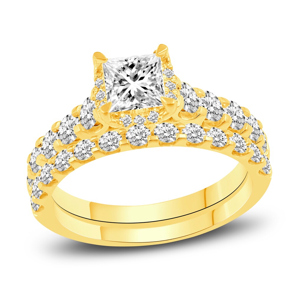 Diamond Bridal Set 2-1/8 ct tw Princess/Round 14K Yellow Gold bJZWG3uh Diamond Bridal Set 2-1/8 ct tw Princess/Round 14K Yellow Gold bJZWG3uh