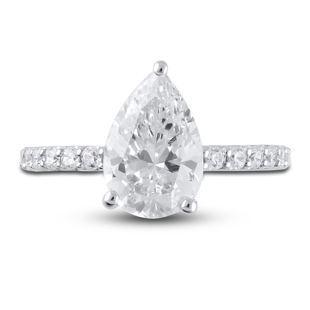Lab-Created Diamond Engagement Ring 3-1/2 ct tw Pear/Round 14K White Gold bdXBSjSG Lab-Created Diamond Engagement Ring 3-1/2 ct tw Pear/Round 14K White Gold bdXBSjSG