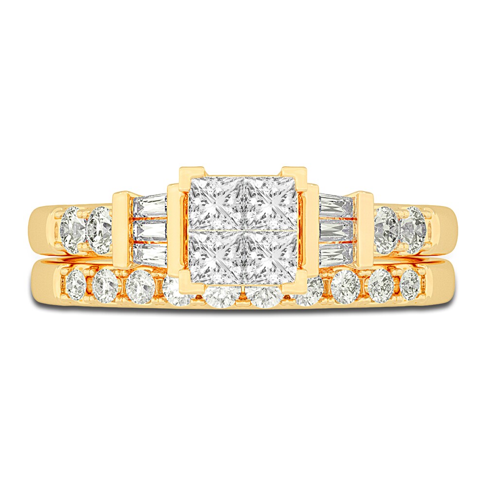 Diamond Bridal Set 1 ct tw Princess/Baguette/ Round 14K Yellow Gold cpzUO4Lc