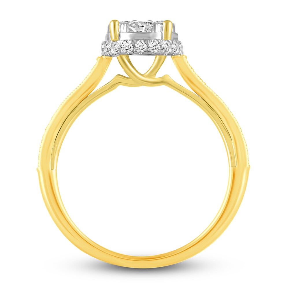 Diamond Halo Engagement Ring 3/4 ct tw Round 14K Yellow Gold dV54bJmL Diamond Halo Engagement Ring 3/4 ct tw Round 14K Yellow Gold dV54bJmL