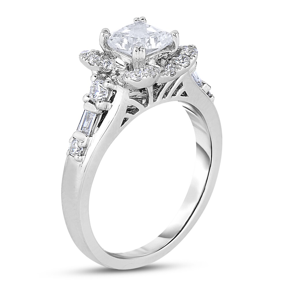 Diamond Engagement Ring 1-1/2 ct tw Cushion/Round/Baguette 14K White Gold dgewbVi9 Diamond Engagement Ring 1-1/2 ct tw Cushion/Round/Baguette 14K White Gold dgewbVi9