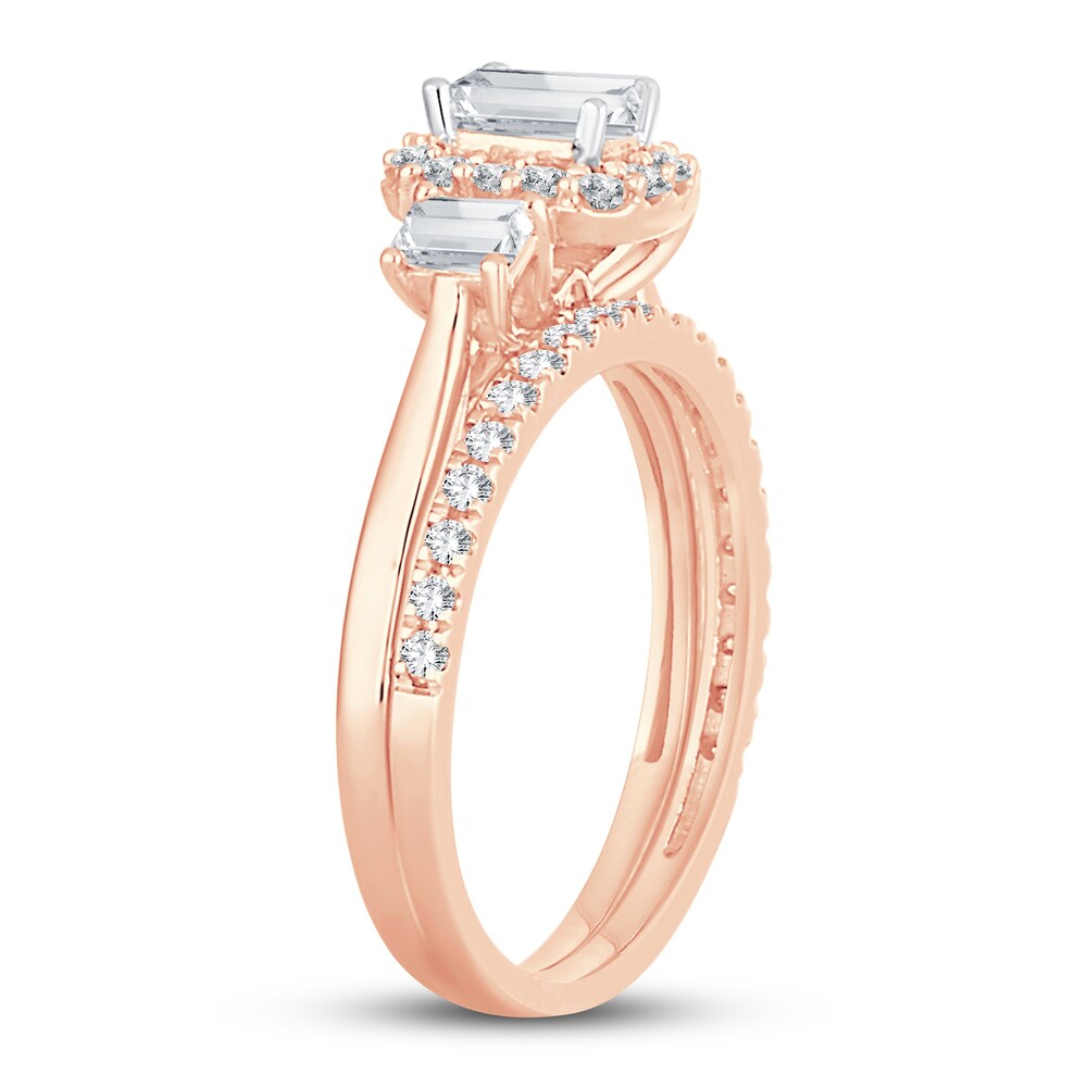 Diamond Bridal Set 1-1/5 ct tw Emerald/Round-cut 14K Rose Gold fpqhAjl1 Diamond Bridal Set 1-1/5 ct tw Emerald/Round-cut 14K Rose Gold fpqhAjl1