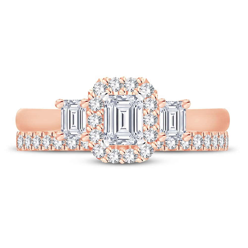 Diamond Bridal Set 1-1/5 ct tw Emerald/Round-cut 14K Rose Gold fpqhAjl1 Diamond Bridal Set 1-1/5 ct tw Emerald/Round-cut 14K Rose Gold fpqhAjl1