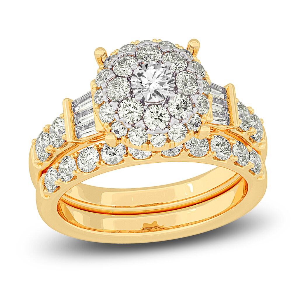 Diamond Halo Bridal Set 2 ct tw Round/Baguette 14K Yellow Gold gtBztw7d Diamond Halo Bridal Set 2 ct tw Round/Baguette 14K Yellow Gold gtBztw7d