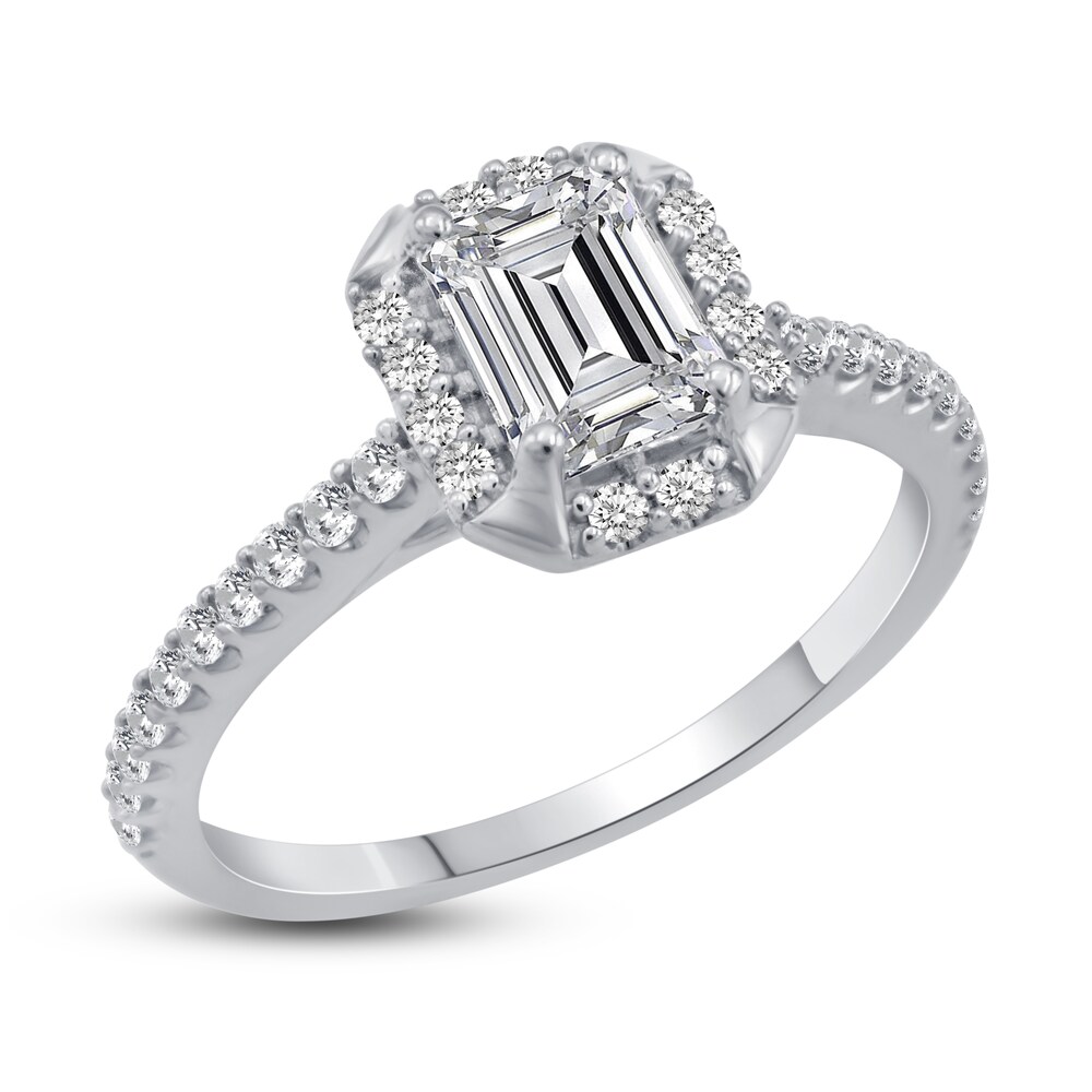 Diamond Halo Engagement Ring 7/8 ct tw Emerald/Round 14K White Gold hL3WnZmM Diamond Halo Engagement Ring 7/8 ct tw Emerald/Round 14K White Gold hL3WnZmM