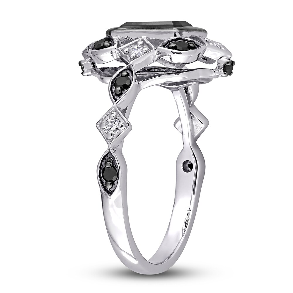 Black Diamond Ring 1-1/4 ct tw Emerald/Round 10K White Gold hNSA2gtB Black Diamond Ring 1-1/4 ct tw Emerald/Round 10K White Gold hNSA2gtB