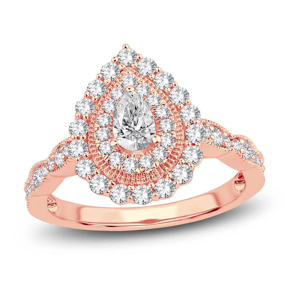 Diamond Double Halo Engagement Ring 1 ct tw Pear 14K Rose Gold hXPLYckQ Diamond Double Halo Engagement Ring 1 ct tw Pear 14K Rose Gold hXPLYckQ