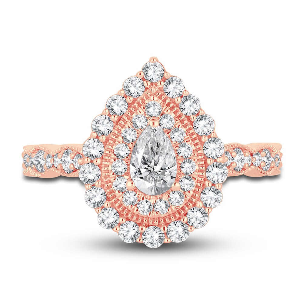 Diamond Double Halo Engagement Ring 1 ct tw Pear 14K Rose Gold hXPLYckQ