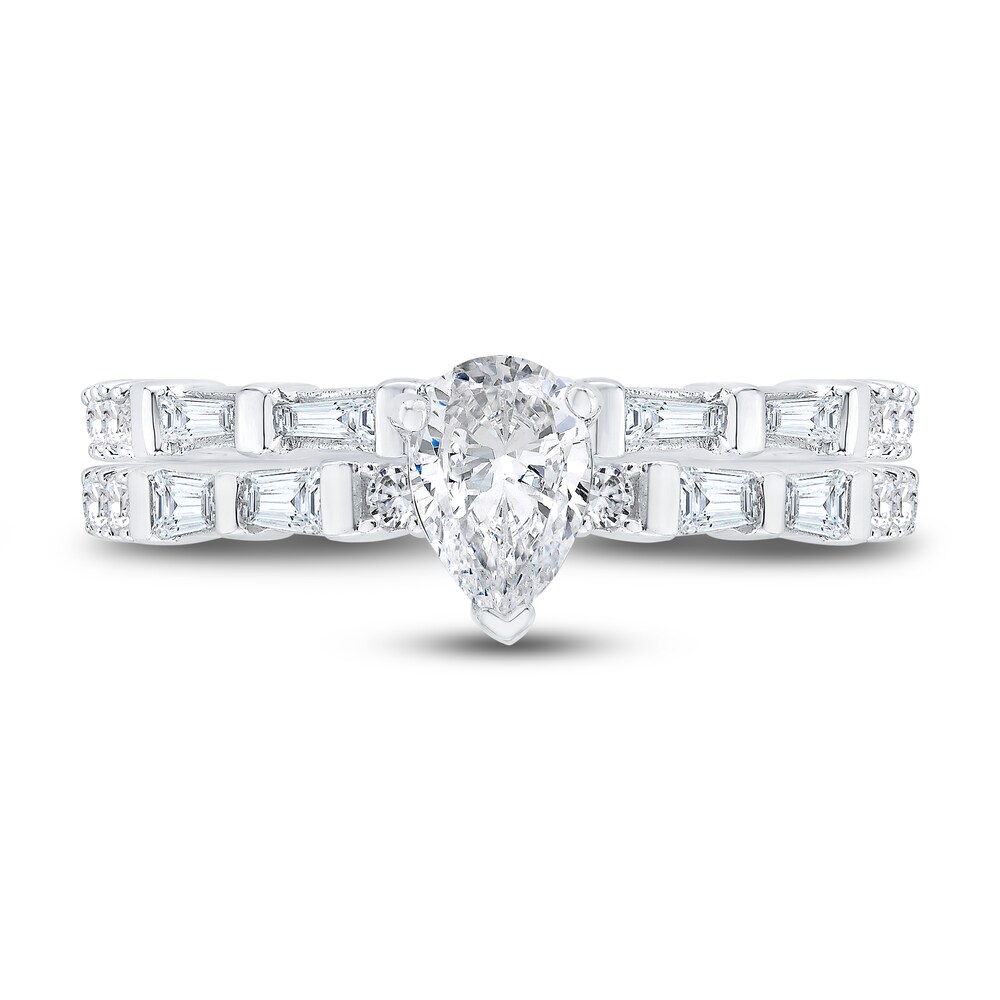 Diamond Engagement Ring 3/4 ct tw Pear-shaped/Baguette/Round 14K White Gold hnmV3Trd