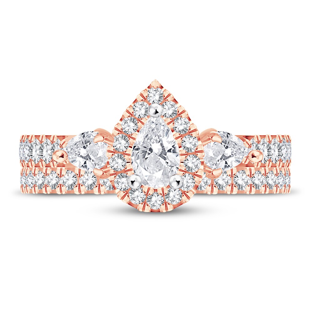 Diamond Bridal Set 1-1/2 ct tw Pear-shaped/Round-cut 14K Rose Gold iv3zk46O