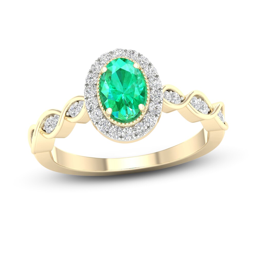 Natural Emerald Engagement Ring 1/5 ct tw Round 14K Yellow Gold jW90yOhm Natural Emerald Engagement Ring 1/5 ct tw Round 14K Yellow Gold jW90yOhm