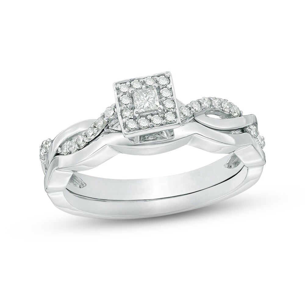 Diamond Bridal Set 3/8 ct tw Princess/Round 14K White Gold jjkcMbbO