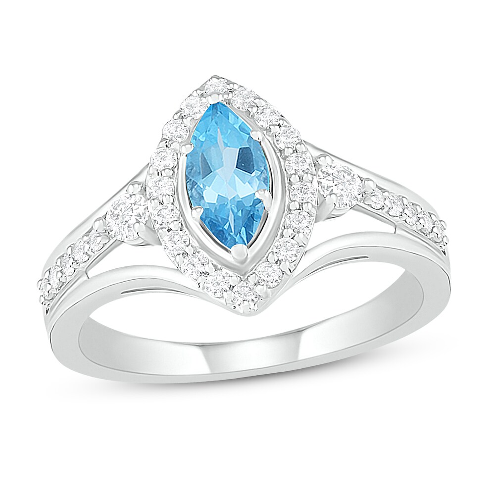 Natural Blue Topaz Engagement Ring 3/8 ct tw Diamonds 14K White Gold kL42wzMu Natural Blue Topaz Engagement Ring 3/8 ct tw Diamonds 14K White Gold kL42wzMu