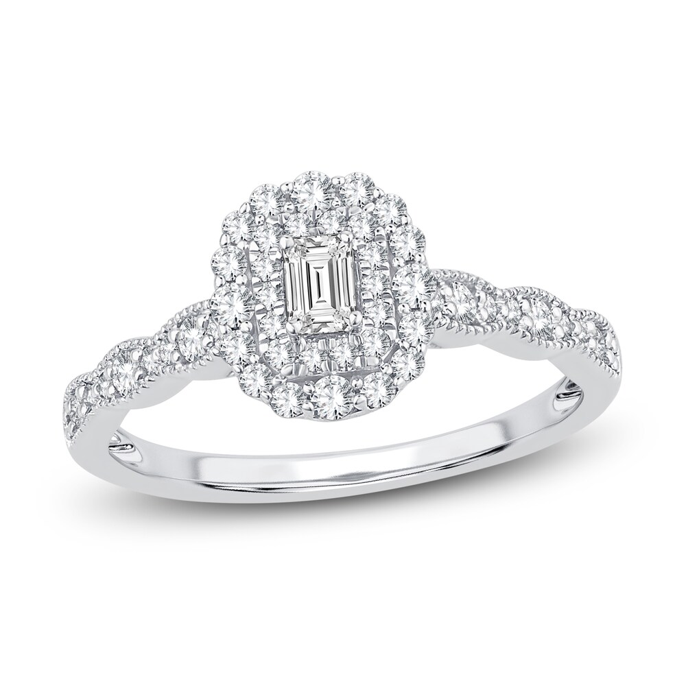 Diamond Engagement Ring 1/2 ct tw Emerald/Round 14K White Gold kMsGbj3h