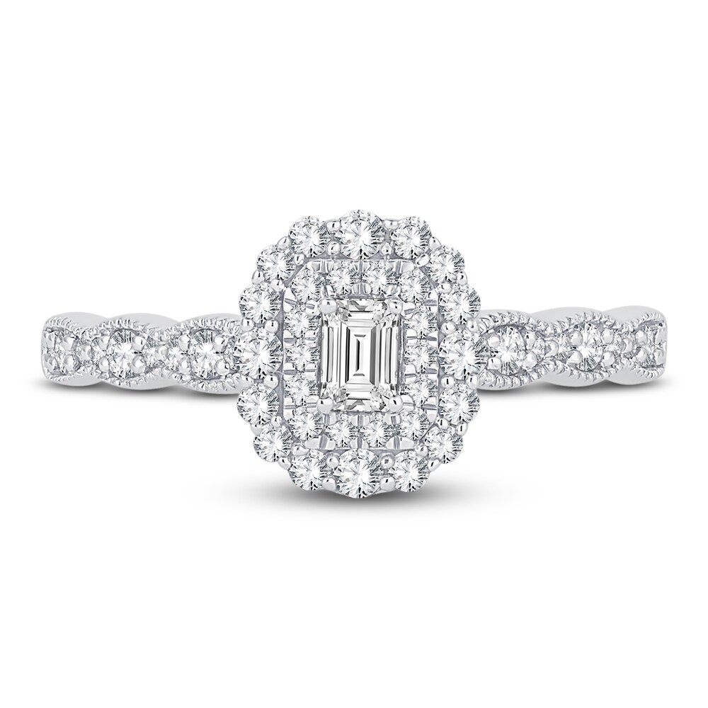 Diamond Engagement Ring 1/2 ct tw Emerald/Round 14K White Gold kMsGbj3h Diamond Engagement Ring 1/2 ct tw Emerald/Round 14K White Gold kMsGbj3h