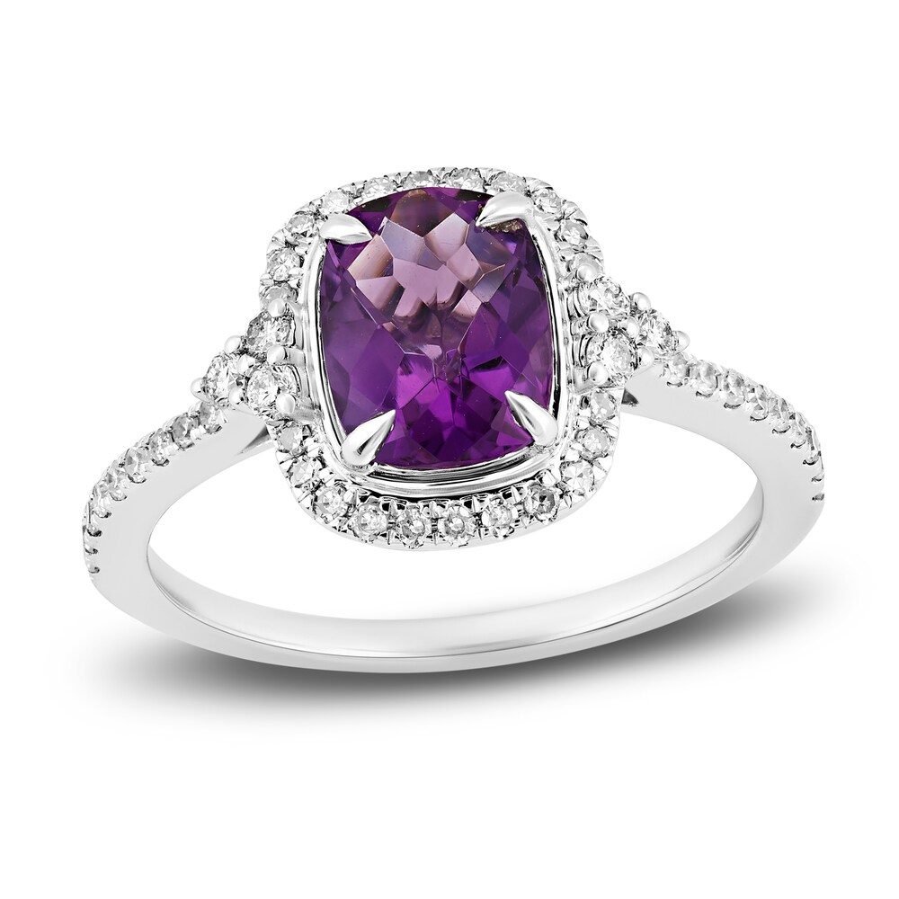 Natural Amethyst Engagement Ring 1/3 ct tw Diamonds 14K White Gold kTPFGEeg Natural Amethyst Engagement Ring 1/3 ct tw Diamonds 14K White Gold kTPFGEeg