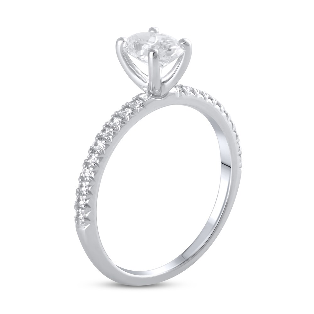 Lab-Created Diamond Engagement Ring 1 ct tw Oval/Round 14K White Gold krIZsHJG Lab-Created Diamond Engagement Ring 1 ct tw Oval/Round 14K White Gold krIZsHJG