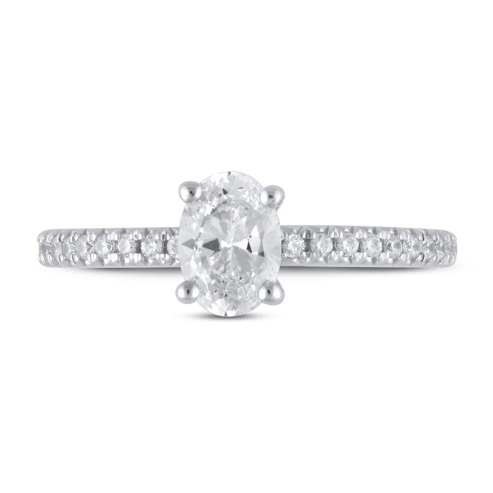Lab-Created Diamond Engagement Ring 1 ct tw Oval/Round 14K White Gold krIZsHJG Lab-Created Diamond Engagement Ring 1 ct tw Oval/Round 14K White Gold krIZsHJG