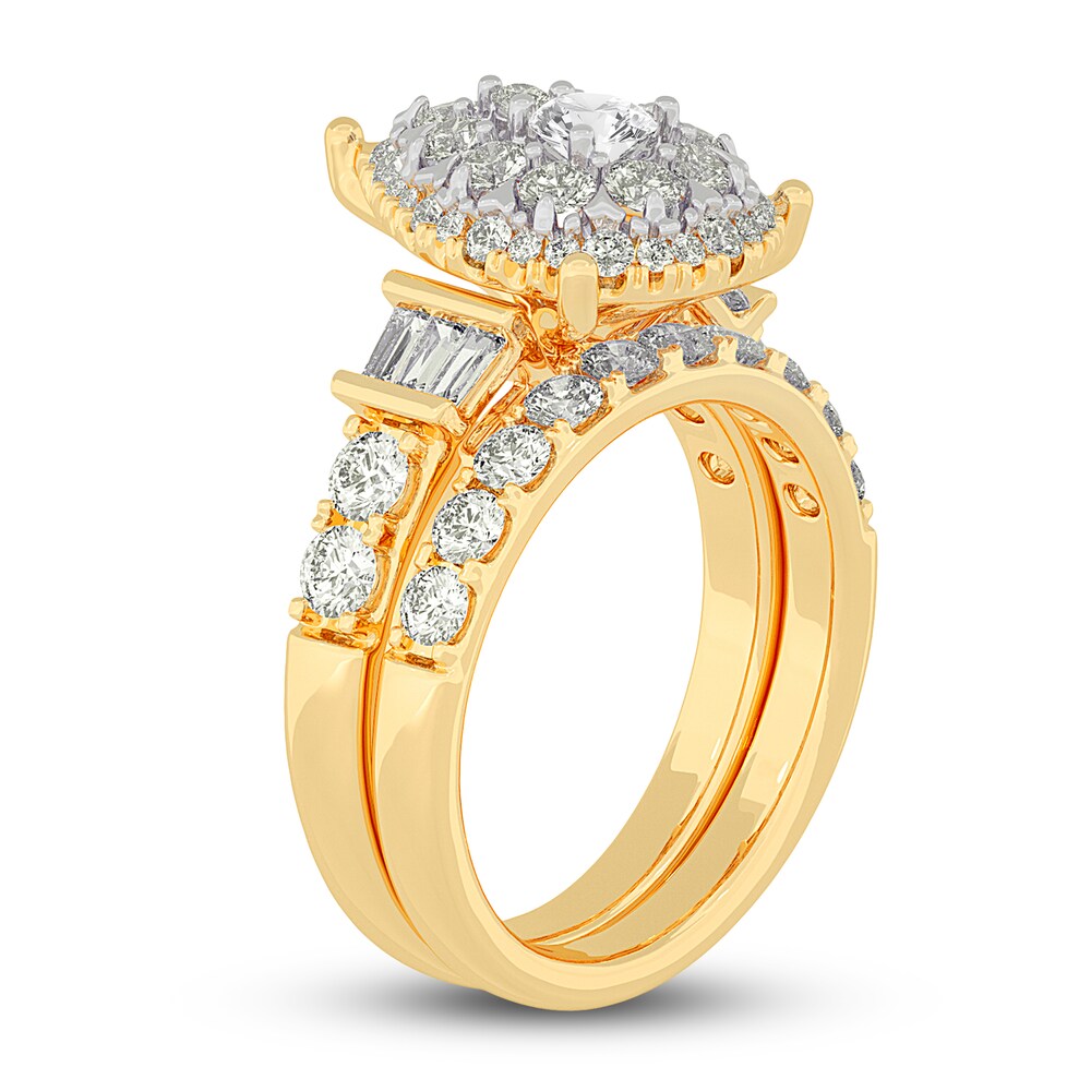 Diamond Halo Bridal Set 2 ct tw Round/Baguette 14K Yellow Gold lhI88gIk Diamond Halo Bridal Set 2 ct tw Round/Baguette 14K Yellow Gold lhI88gIk