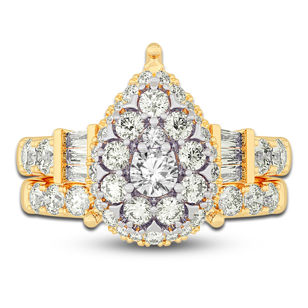 Diamond Halo Bridal Set 2 ct tw Round/Baguette 14K Yellow Gold lhI88gIk Diamond Halo Bridal Set 2 ct tw Round/Baguette 14K Yellow Gold lhI88gIk