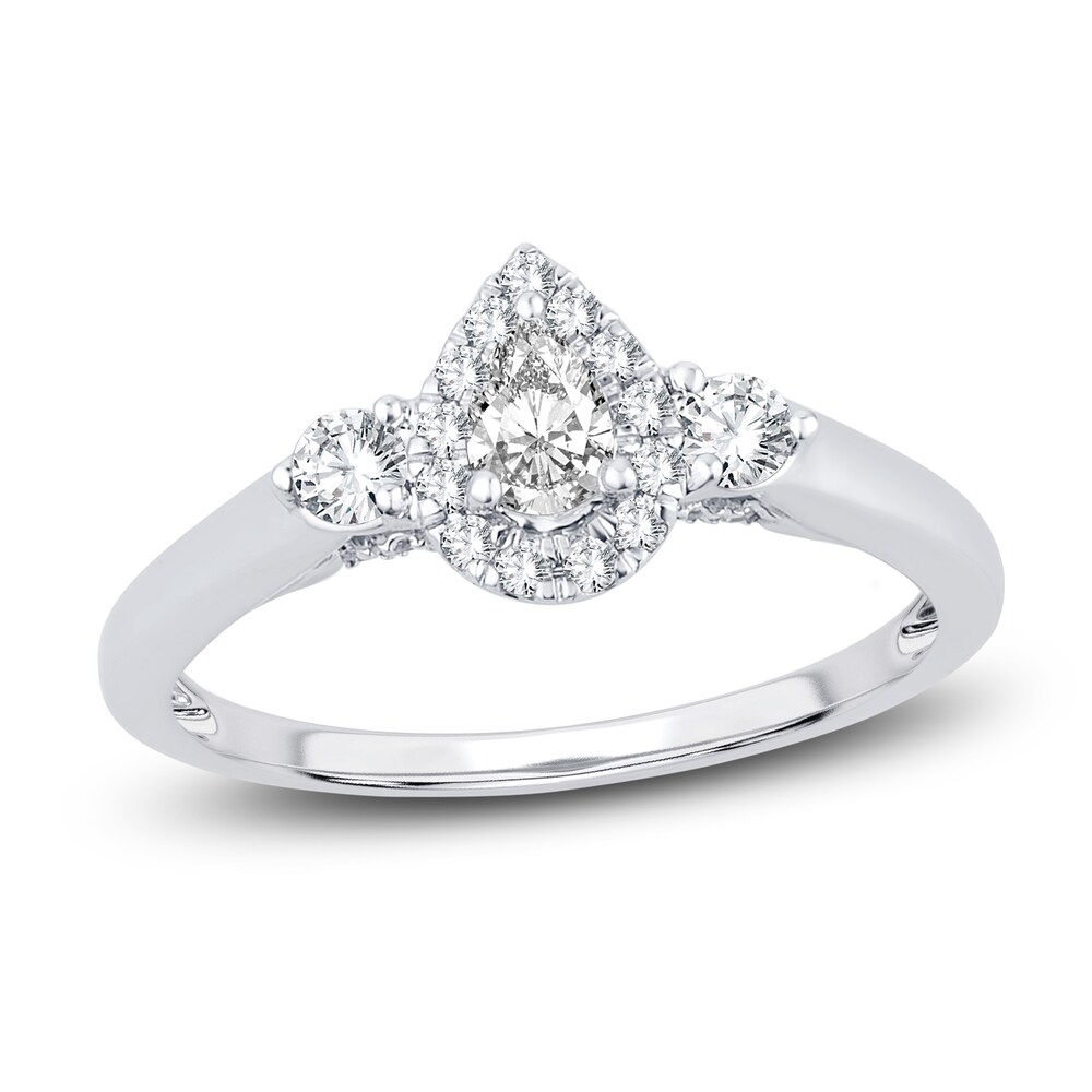 Diamond Ring 3/8 ct tw Pear-shaped/Round 14K White Gold lk0FWPyP Diamond Ring 3/8 ct tw Pear-shaped/Round 14K White Gold lk0FWPyP