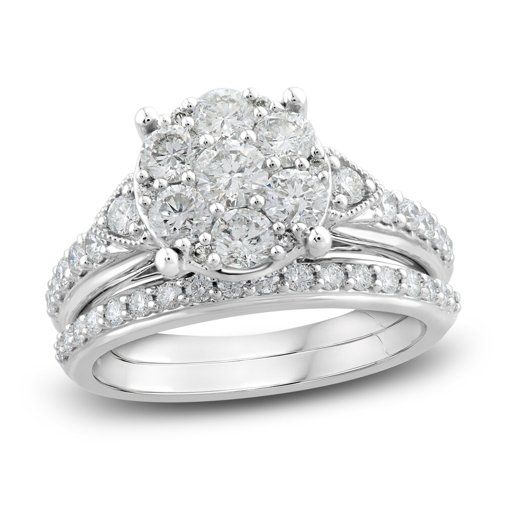 Diamond Bridal Set 1-1/2 ct tw Round 14K White Gold mP85v4Zi Diamond Bridal Set 1-1/2 ct tw Round 14K White Gold mP85v4Zi