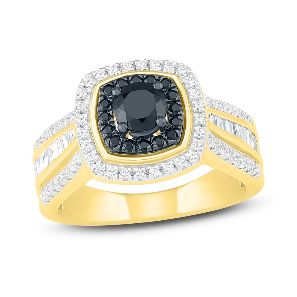 Black Diamond Engagement Ring 1 ct tw Round/Baguette 14K Yellow Gold mez2iBnp Black Diamond Engagement Ring 1 ct tw Round/Baguette 14K Yellow Gold mez2iBnp