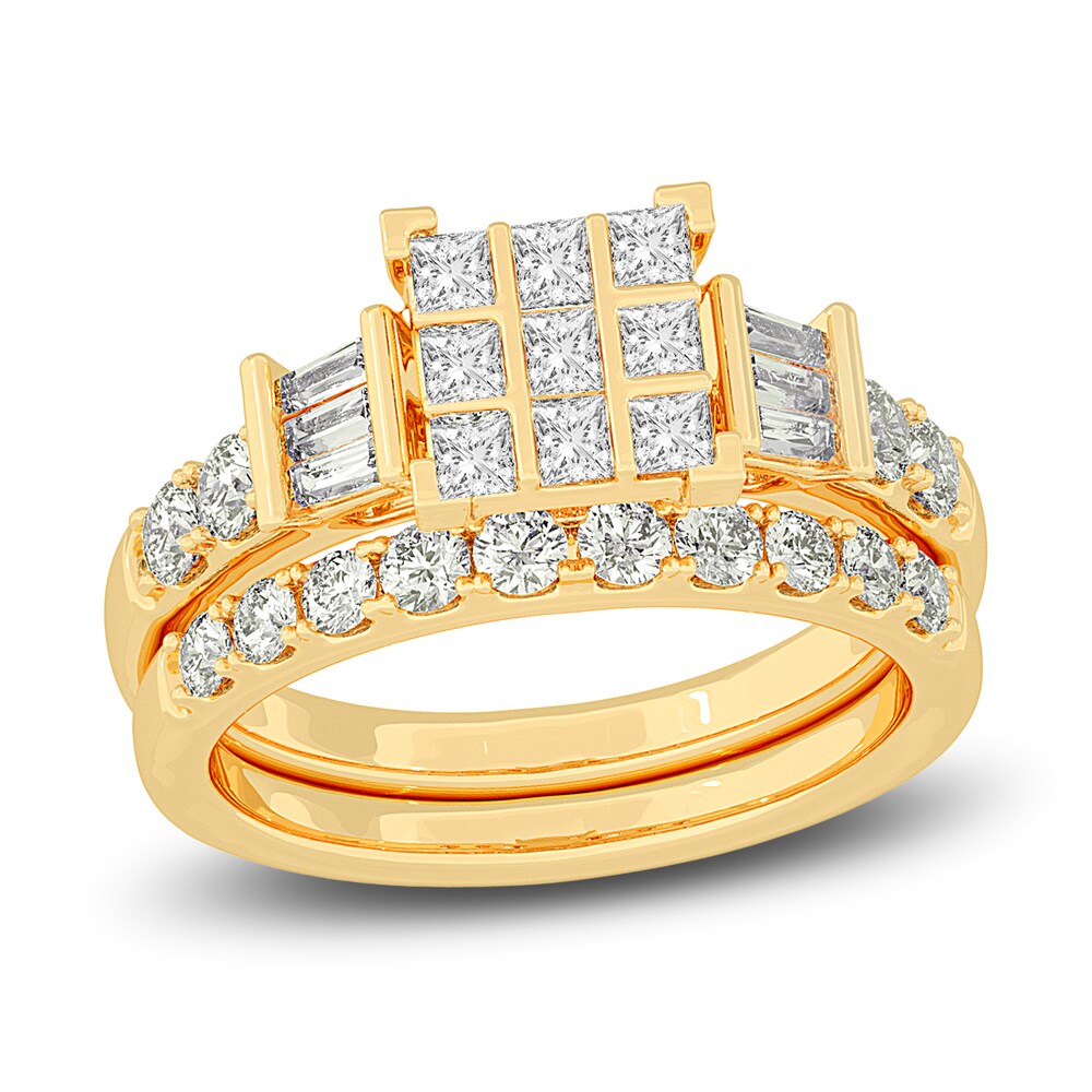 Diamond Bridal Set 1-1/2 ct tw Princess/Baguette/ Round 14K Yellow Gold mlg5MilT Diamond Bridal Set 1-1/2 ct tw Princess/Baguette/ Round 14K Yellow Gold mlg5MilT