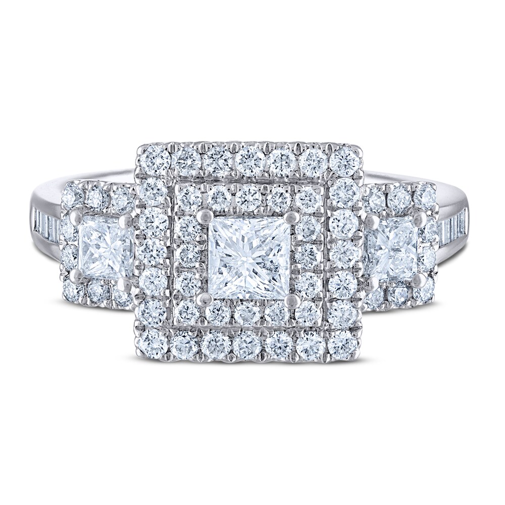 Diamond 3-Stone Engagement Ring 1-1/2 ct tw Round/Princess/Baguette 14K White Gold nQ5TFcK1 Diamond 3-Stone Engagement Ring 1-1/2 ct tw Round/Princess/Baguette 14K White Gold nQ5TFcK1