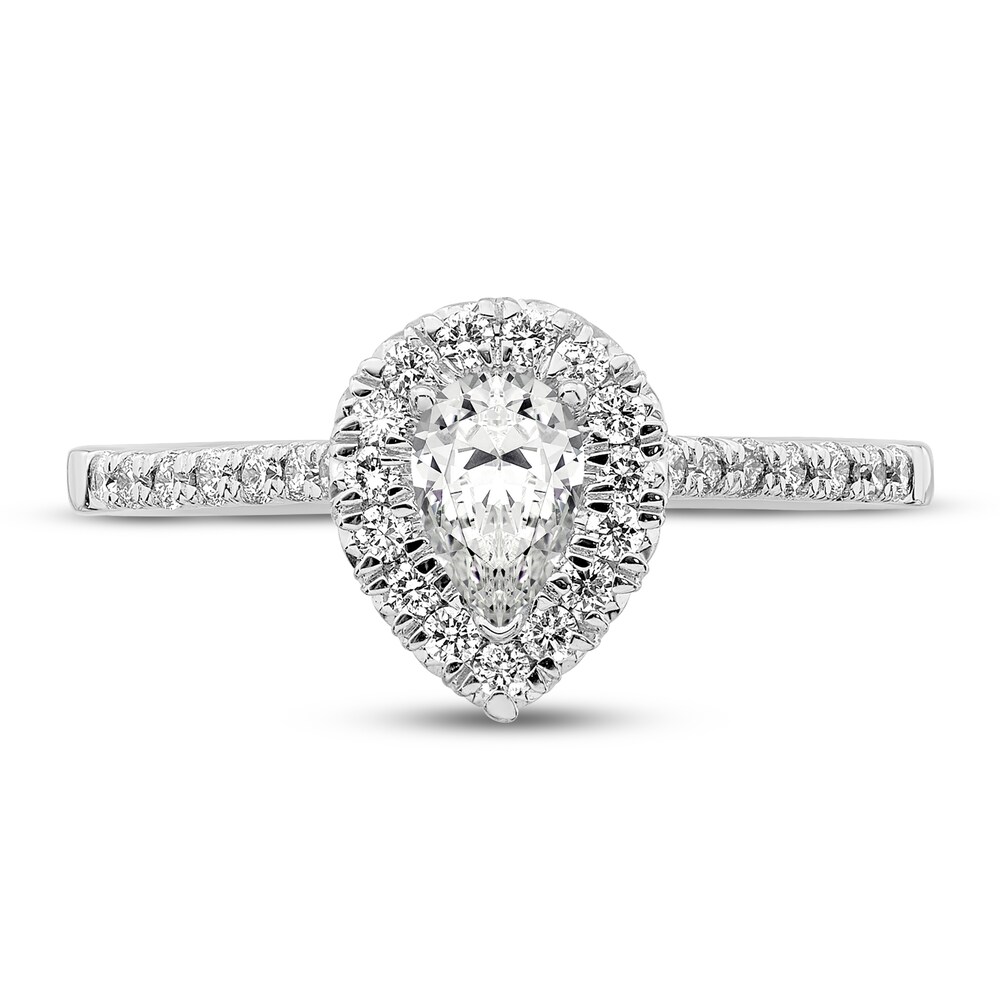 Diamond Halo Engagement Ring 3/4 ct tw Pear-shaped 14K White Gold nuoliI2B Diamond Halo Engagement Ring 3/4 ct tw Pear-shaped 14K White Gold nuoliI2B