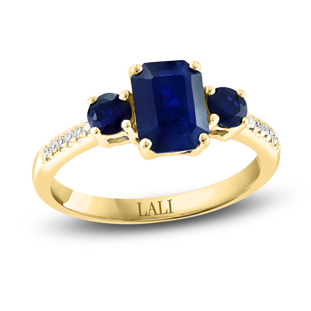 LALI Jewels Natural Blue Sapphire 3-Stone Engagement Ring 1/20 ct tw Diamonds 14K Yellow Gold oS3iPfi2 LALI Jewels Natural Blue Sapphire 3-Stone Engagement Ring 1/20 ct tw Diamonds 14K Yellow Gold oS3iPfi2