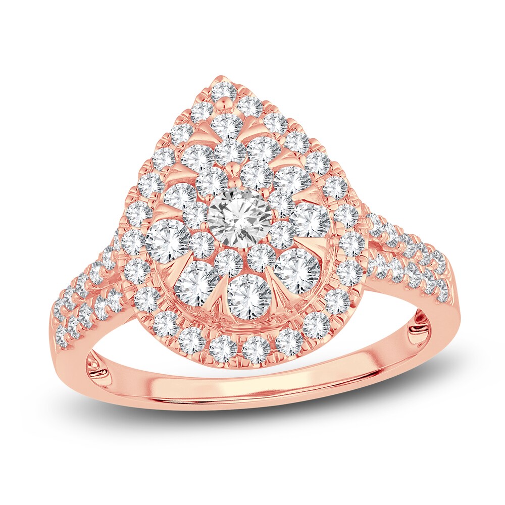 Diamond Cluster Ring 1 ct tw Round 14K Rose Gold ooPIr05C Diamond Cluster Ring 1 ct tw Round 14K Rose Gold ooPIr05C