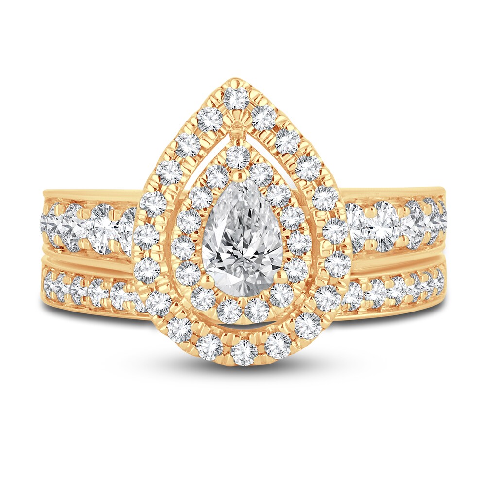Diamond Double Halo Bridal Set 1-1/3 ct tw Round 14K Yellow Gold pCTYHoXC Diamond Double Halo Bridal Set 1-1/3 ct tw Round 14K Yellow Gold pCTYHoXC