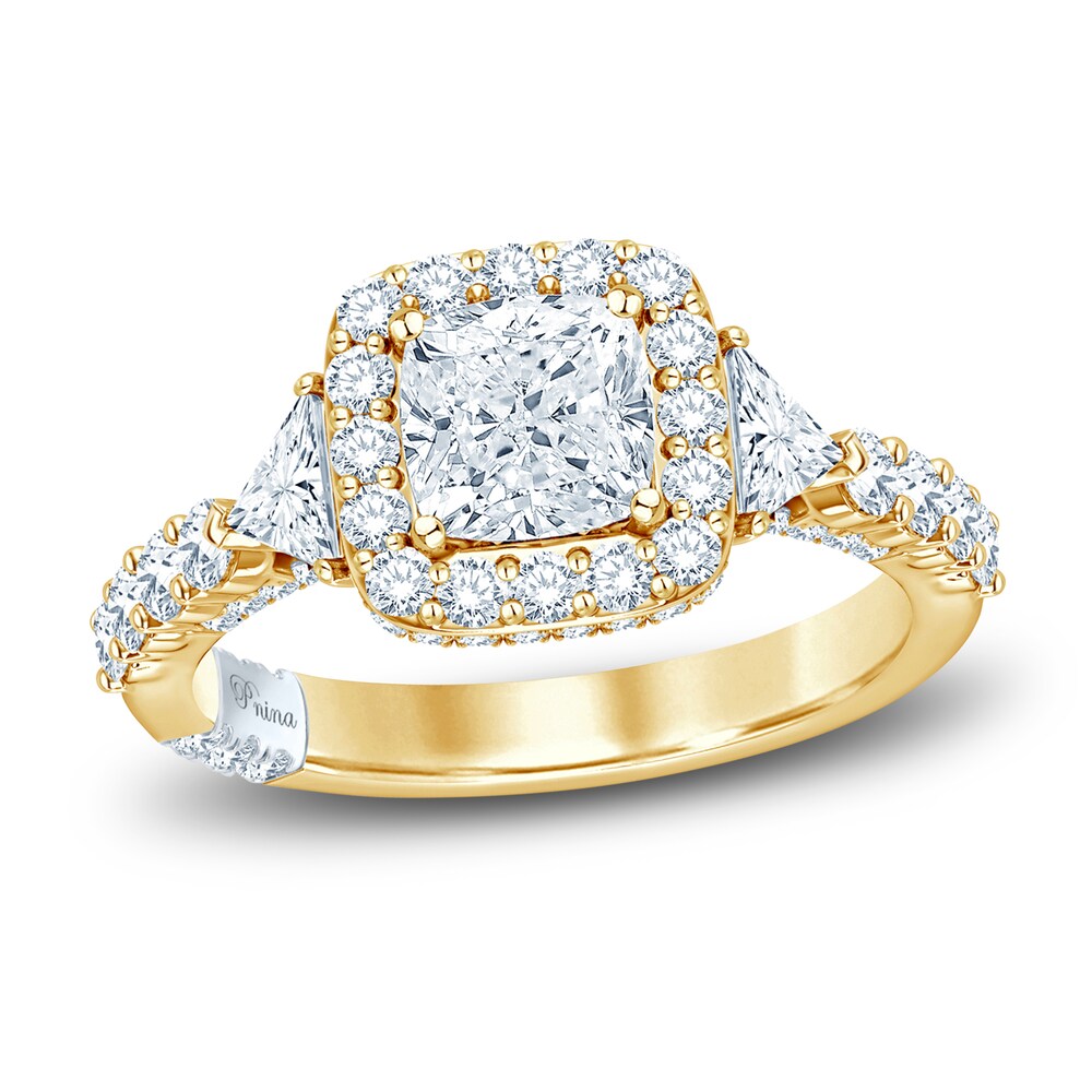 Pnina Tornai Lab-Created Diamond Engagement Ring 2-7/8 ct tw Cushion/Trillion/ Round 14K Yellow Gold pyg2bKWT Pnina Tornai Lab-Created Diamond Engagement Ring 2-7/8 ct tw Cushion/Trillion/ Round 14K Yellow Gold pyg2bKWT