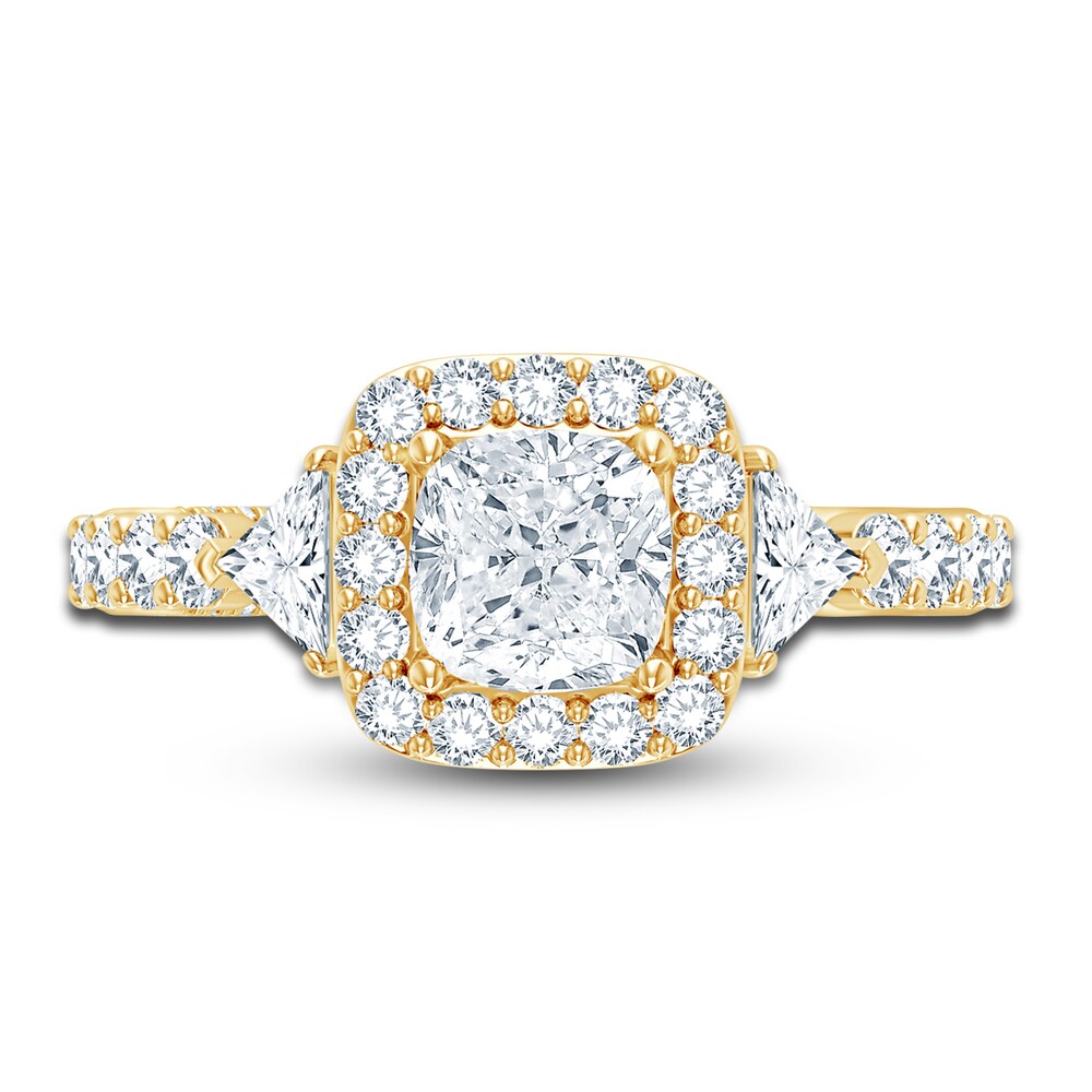 Pnina Tornai Lab-Created Diamond Engagement Ring 2-7/8 ct tw Cushion/Trillion/ Round 14K Yellow Gold pyg2bKWT