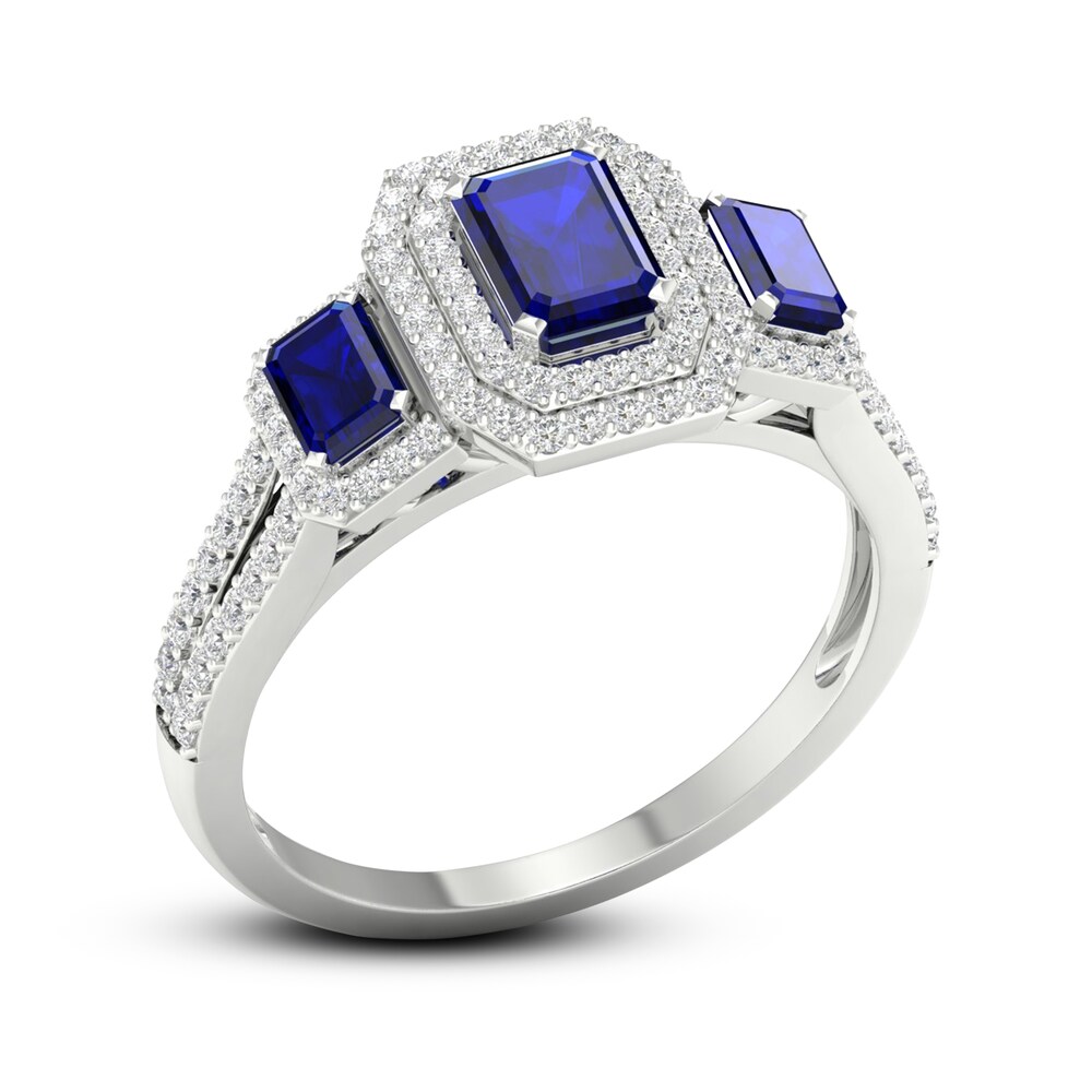 Natural Blue Sapphire Engagement Ring 1/3 ct tw Round/Emerald 14K White Gold q0H5vEXA Natural Blue Sapphire Engagement Ring 1/3 ct tw Round/Emerald 14K White Gold q0H5vEXA