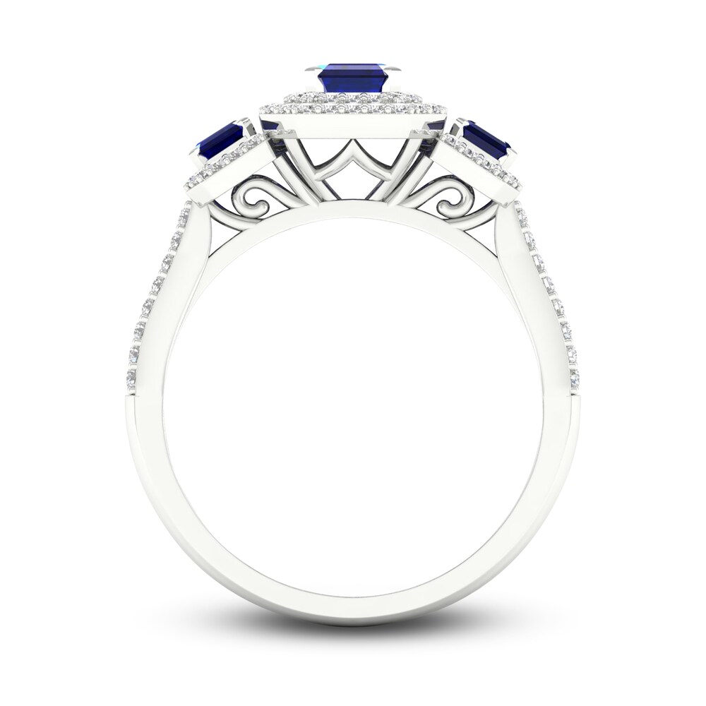 Natural Blue Sapphire Engagement Ring 1/3 ct tw Round/Emerald 14K White Gold q0H5vEXA Natural Blue Sapphire Engagement Ring 1/3 ct tw Round/Emerald 14K White Gold q0H5vEXA